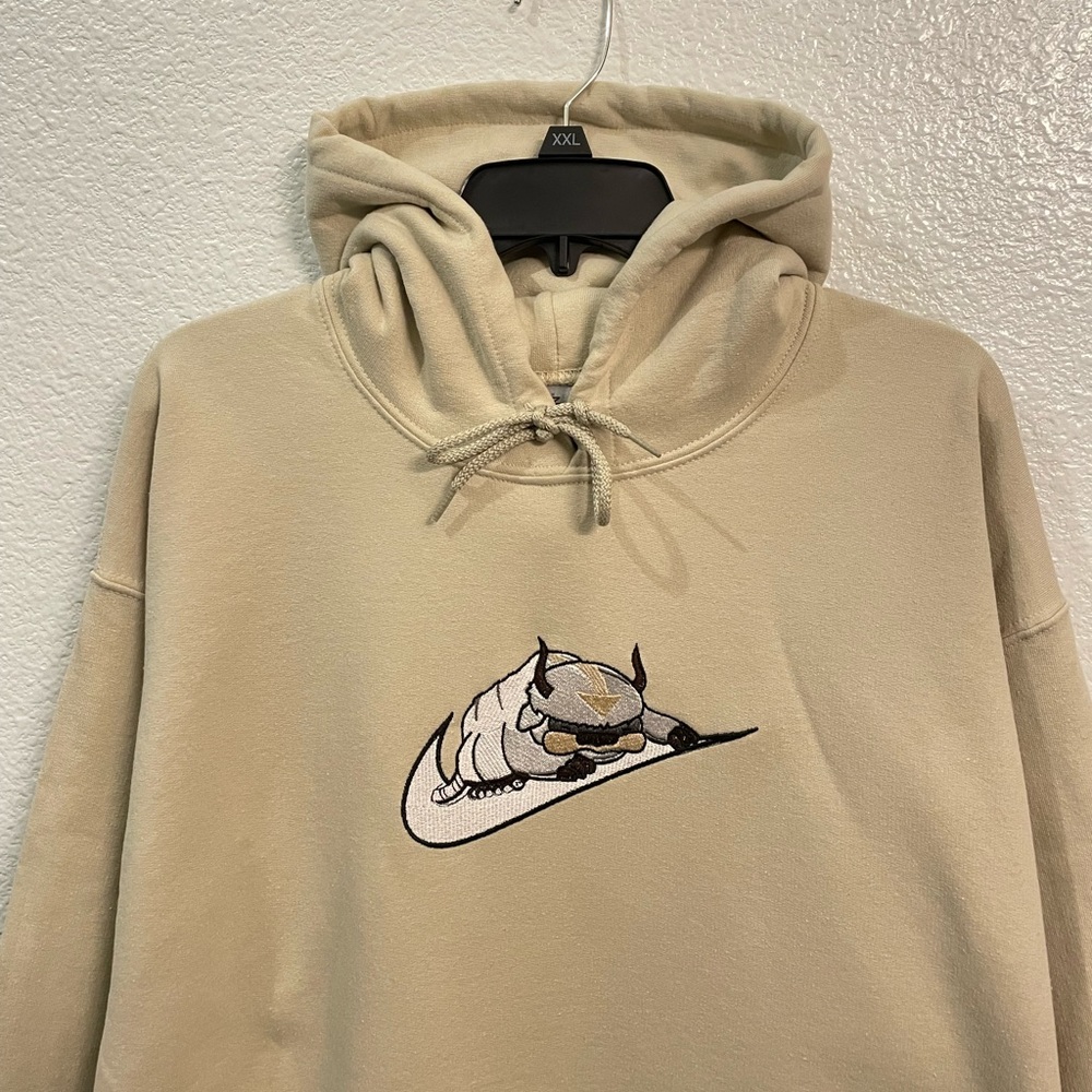 Beige Hoodie with Embroidered Logo
